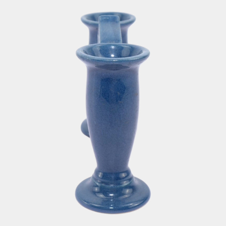 Roseville Rosecraft Blue 1920 Vintage Art Pottery Ceramic Double Bud Vase 46-5 - Just Art Pottery