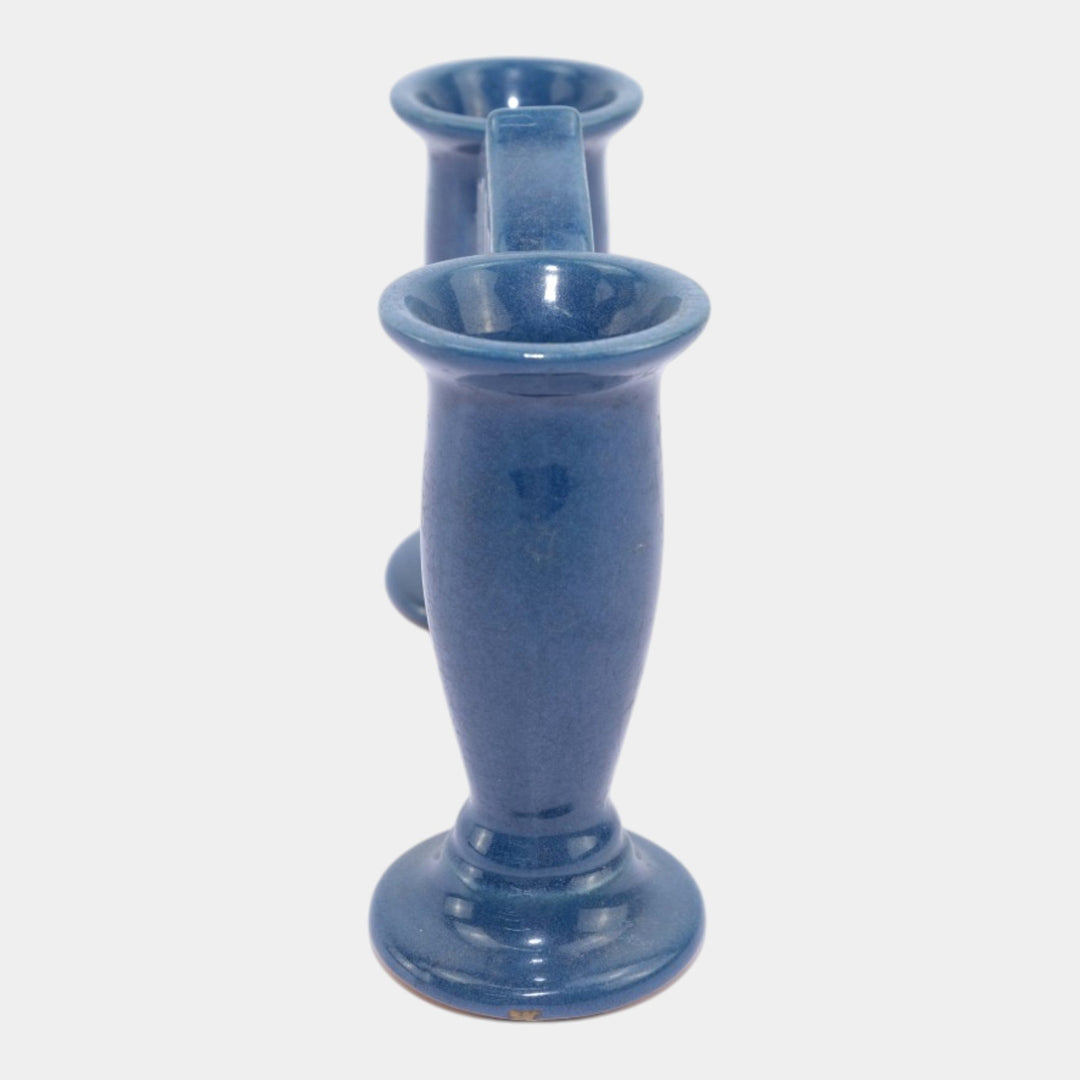 Roseville Rosecraft Blue 1920 Vintage Art Pottery Ceramic Double Bud Vase 46-5 - Just Art Pottery