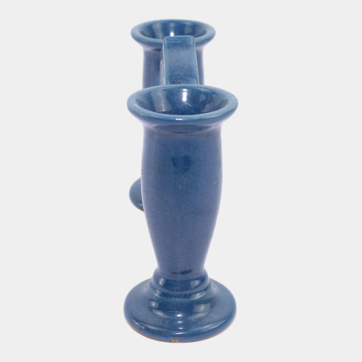 Roseville Rosecraft Blue 1920 Vintage Art Pottery Ceramic Double Bud Vase 46-5 - Just Art Pottery