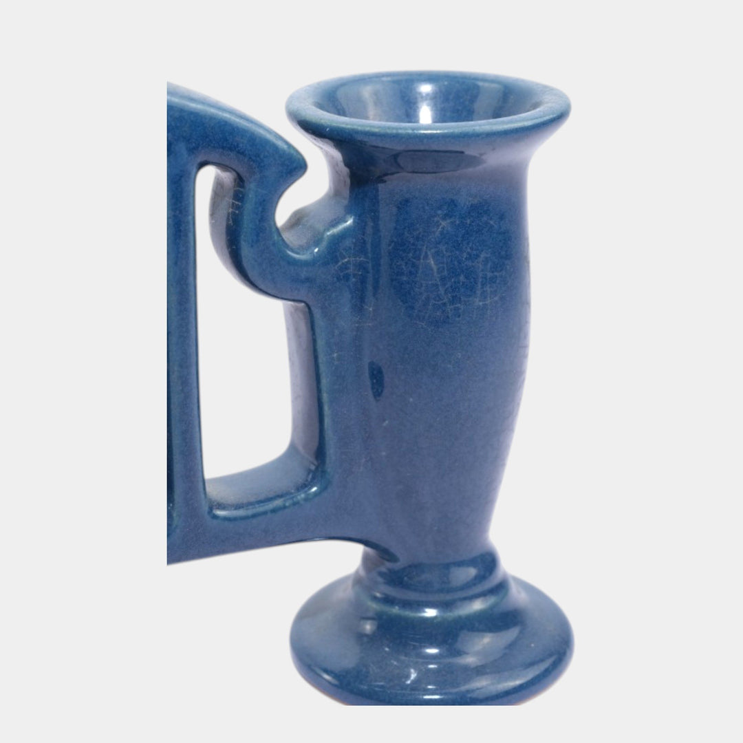 Roseville Rosecraft Blue 1920 Vintage Art Pottery Ceramic Double Bud Vase 46-5 - Just Art Pottery