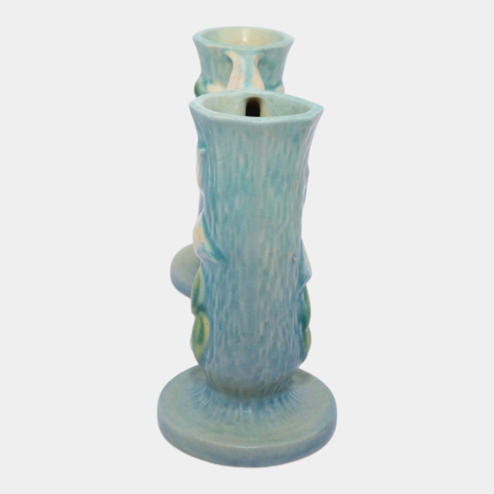 Roseville Clematis Blue 1944 Vintage Art Pottery Ceramic Double Bud Vase 194-5 - Just Art Pottery