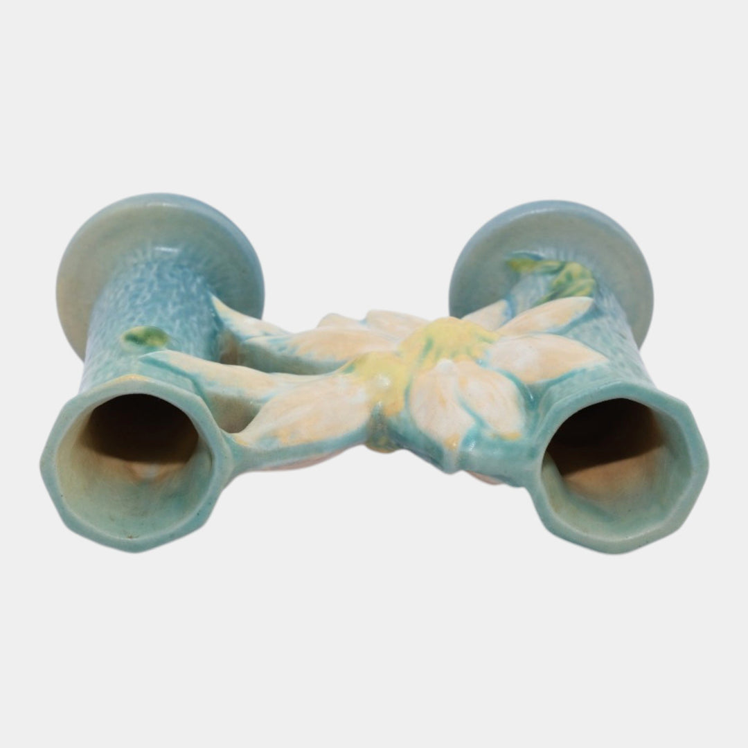 Roseville Clematis Blue 1944 Vintage Art Pottery Ceramic Double Bud Vase 194-5 - Just Art Pottery