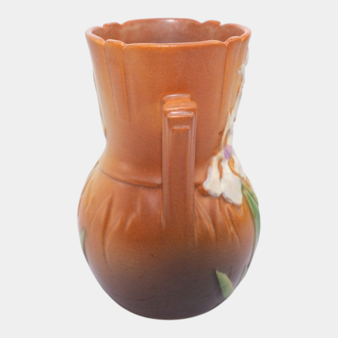 Roseville Iris Brown 1939 Vintage Art Deco Pottery Floral Ceramic Vase 917-6 - Just Art Pottery