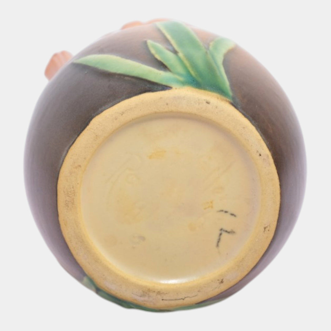 Roseville Iris Brown 1939 Vintage Art Deco Pottery Floral Ceramic Vase 917-6 - Just Art Pottery