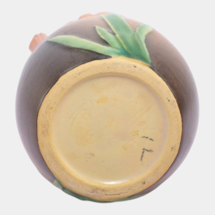 Roseville Iris Brown 1939 Vintage Art Deco Pottery Floral Ceramic Vase 917-6 - Just Art Pottery