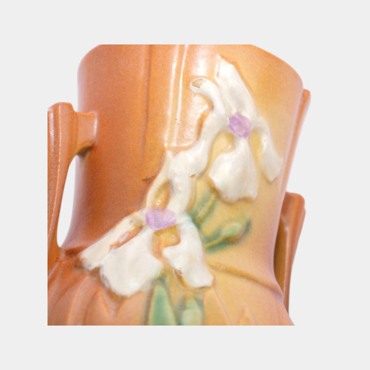Roseville Iris Brown 1939 Vintage Art Deco Pottery Floral Ceramic Vase 917-6 - Just Art Pottery