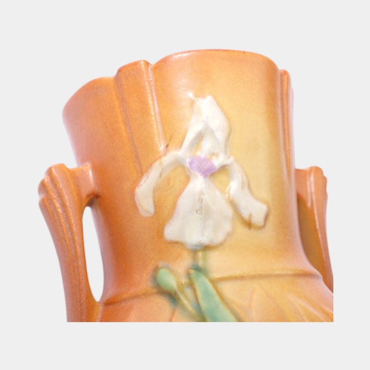 Roseville Iris Brown 1939 Vintage Art Deco Pottery Floral Ceramic Vase 917-6 - Just Art Pottery
