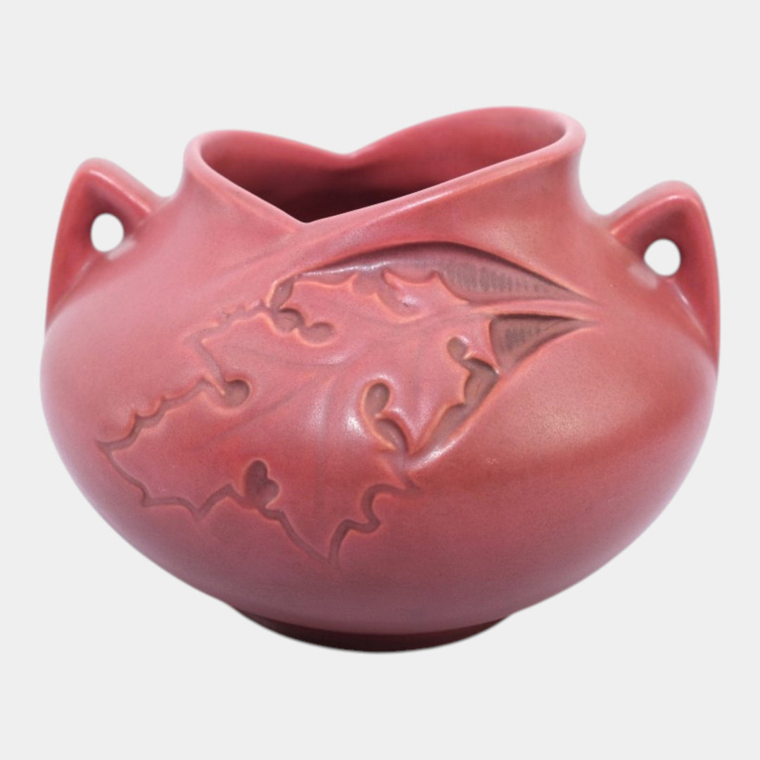 Roseville Silhouette Red 1950 Vintage Art Deco Pottery Ceramic Bowl Vase 741-4 - Just Art Pottery
