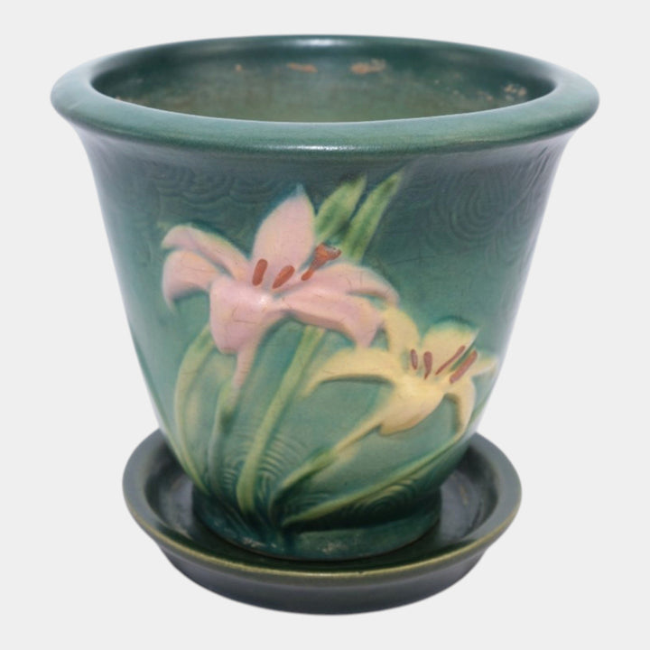 Roseville Zephyr Lily Green 1946 Art Pottery Ceramic Flower Pot Planter 672-5 - Just Art Pottery