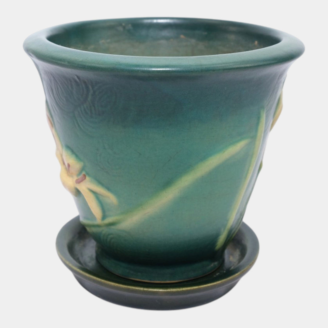 Roseville Zephyr Lily Green 1946 Art Pottery Ceramic Flower Pot Planter 672-5 - Just Art Pottery