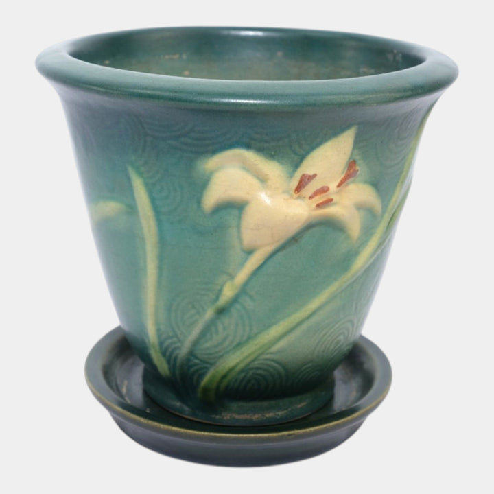 Roseville Zephyr Lily Green 1946 Art Pottery Ceramic Flower Pot Planter 672-5 - Just Art Pottery