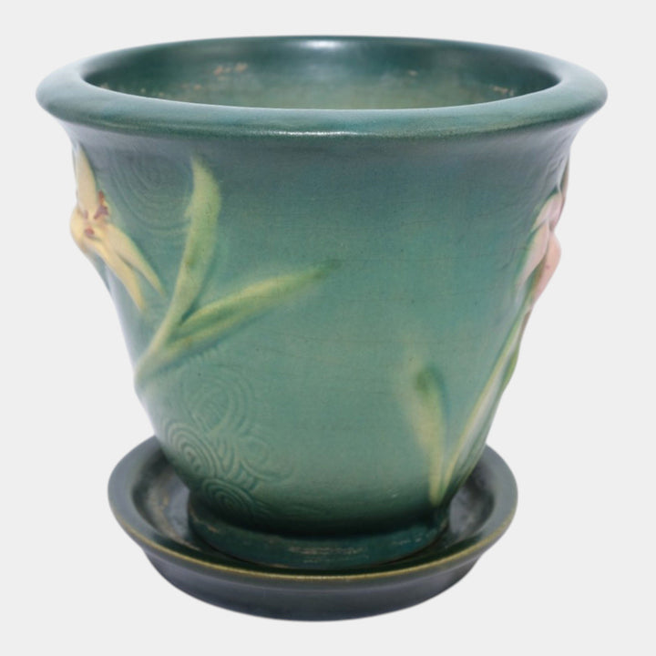 Roseville Zephyr Lily Green 1946 Art Pottery Ceramic Flower Pot Planter 672-5 - Just Art Pottery
