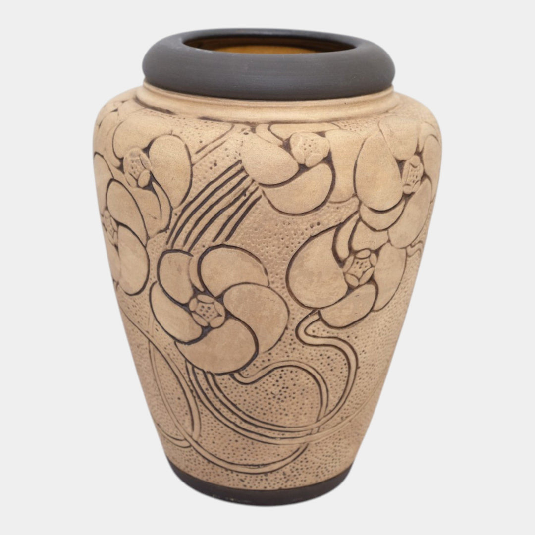 Weller Burntwood 1910s Art Deco Pottery Floral Brown Ceramic Flower Vase - Just Art Pottery