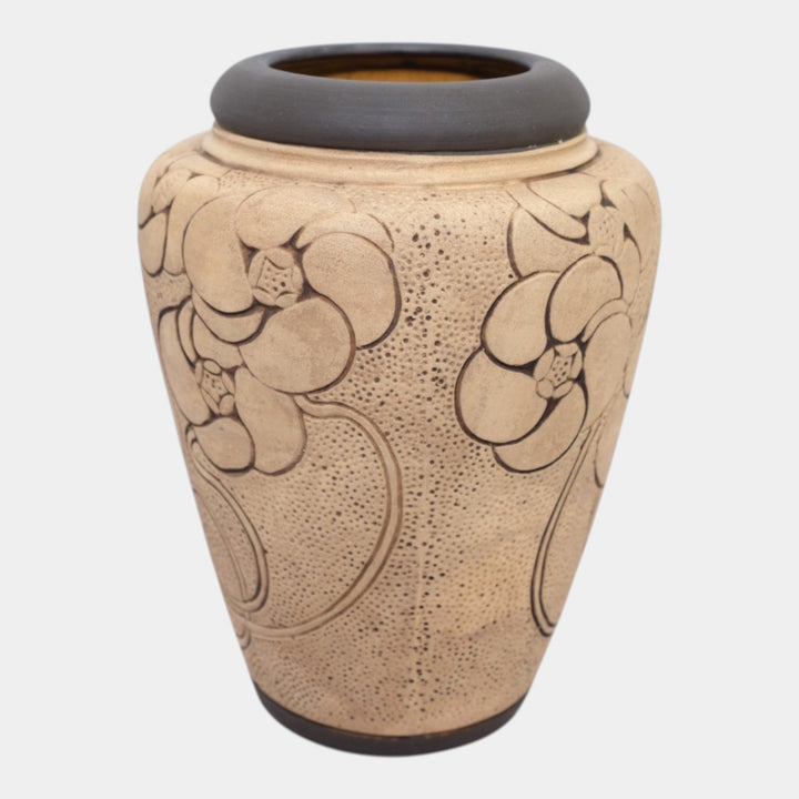 Weller Burntwood 1910s Art Deco Pottery Floral Brown Ceramic Flower Vase - Just Art Pottery