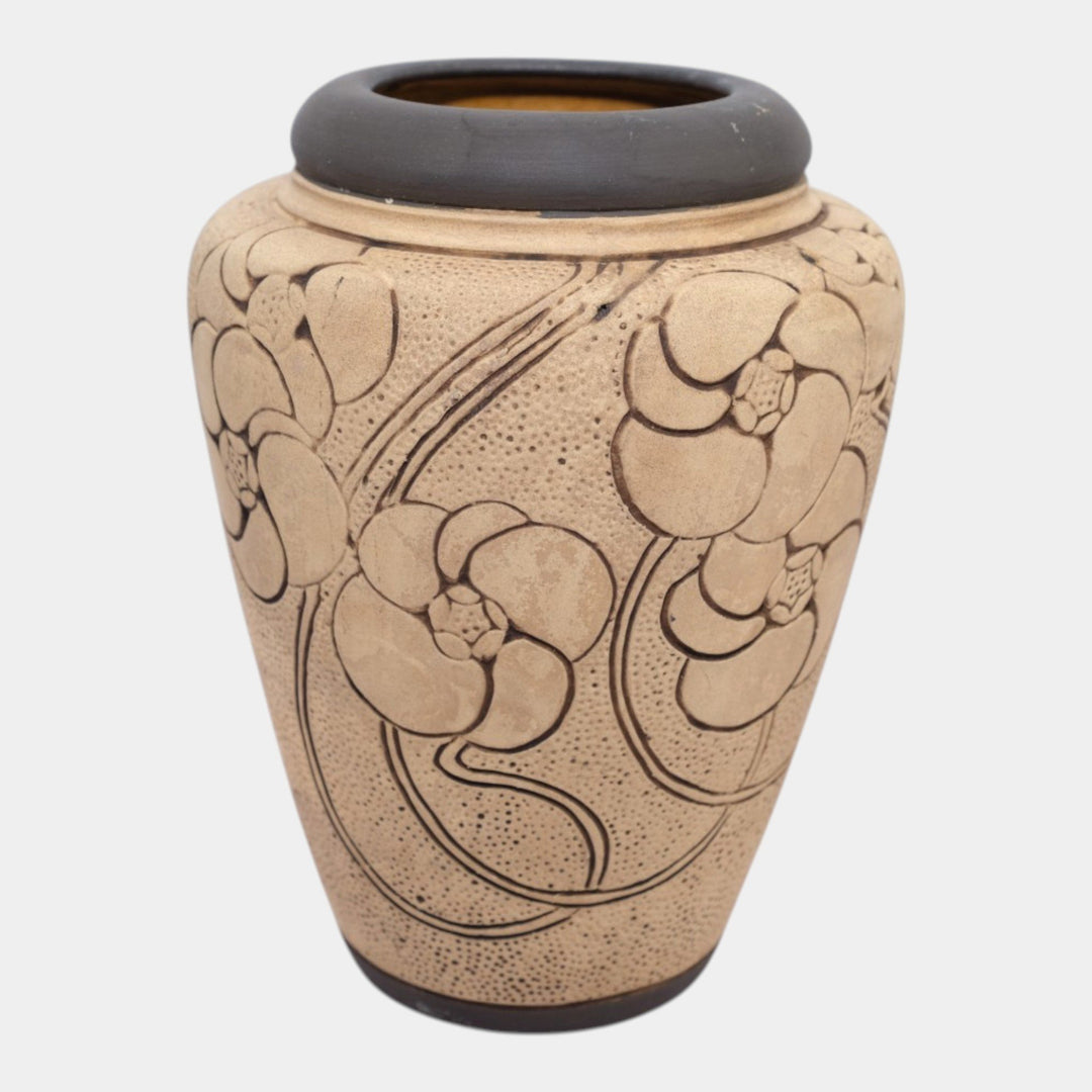 Weller Burntwood 1910s Art Deco Pottery Floral Brown Ceramic Flower Vase - Just Art Pottery