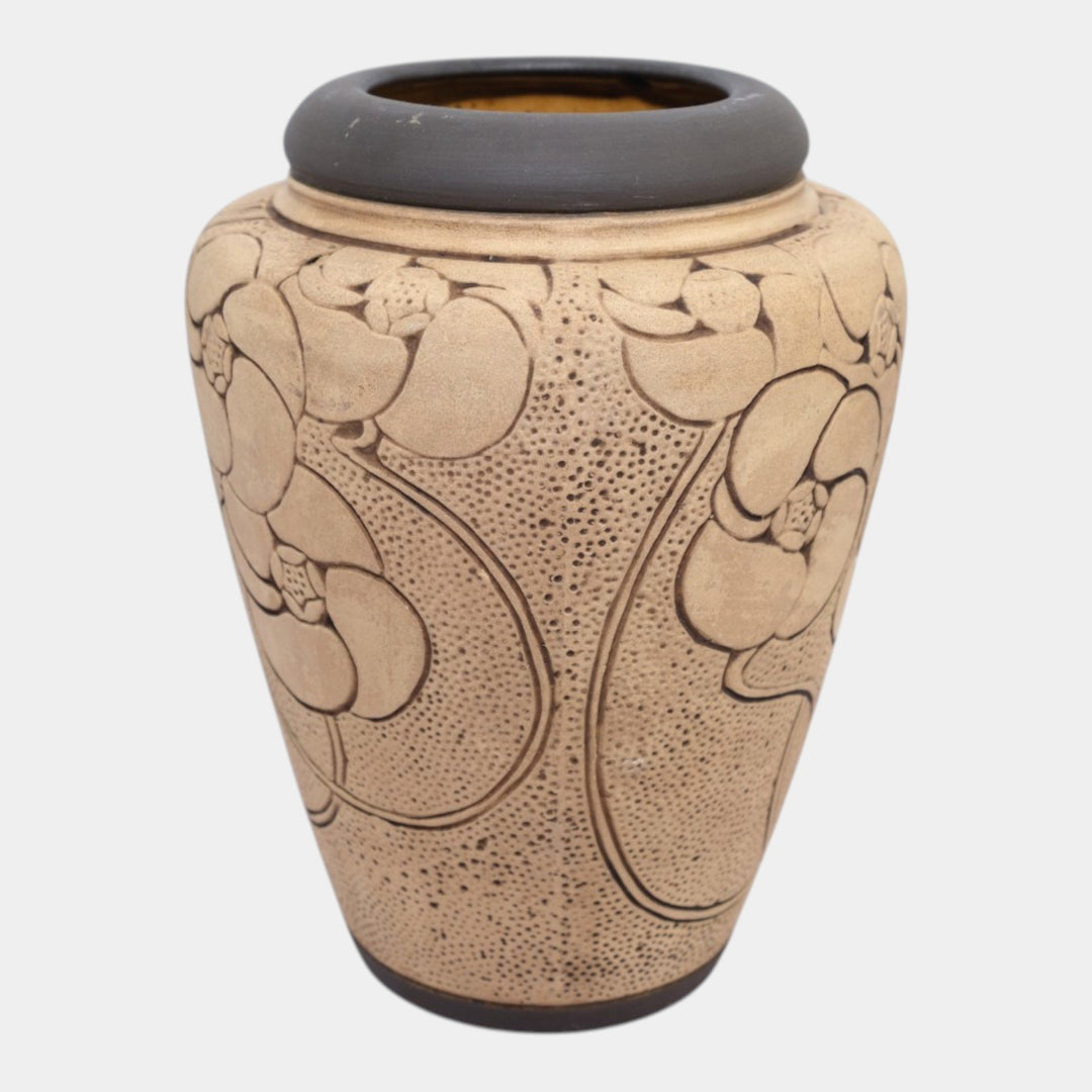 Weller Burntwood 1910s Art Deco Pottery Floral Brown Ceramic Flower Vase - Just Art Pottery
