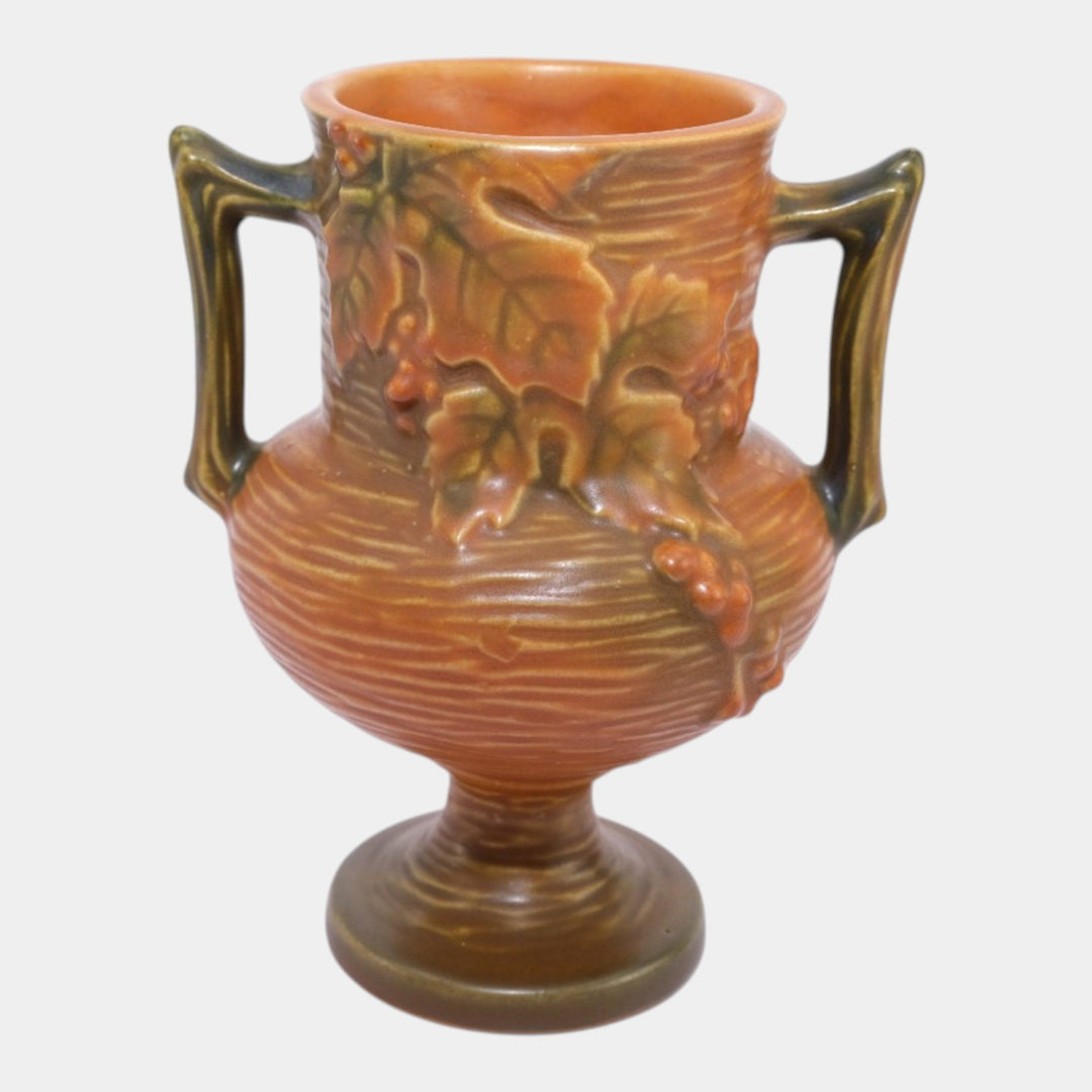 Roseville Bushberry Russet 1941 Mid Century Modern Pottery Ceramic Vase 156-6 - Just Art Pottery