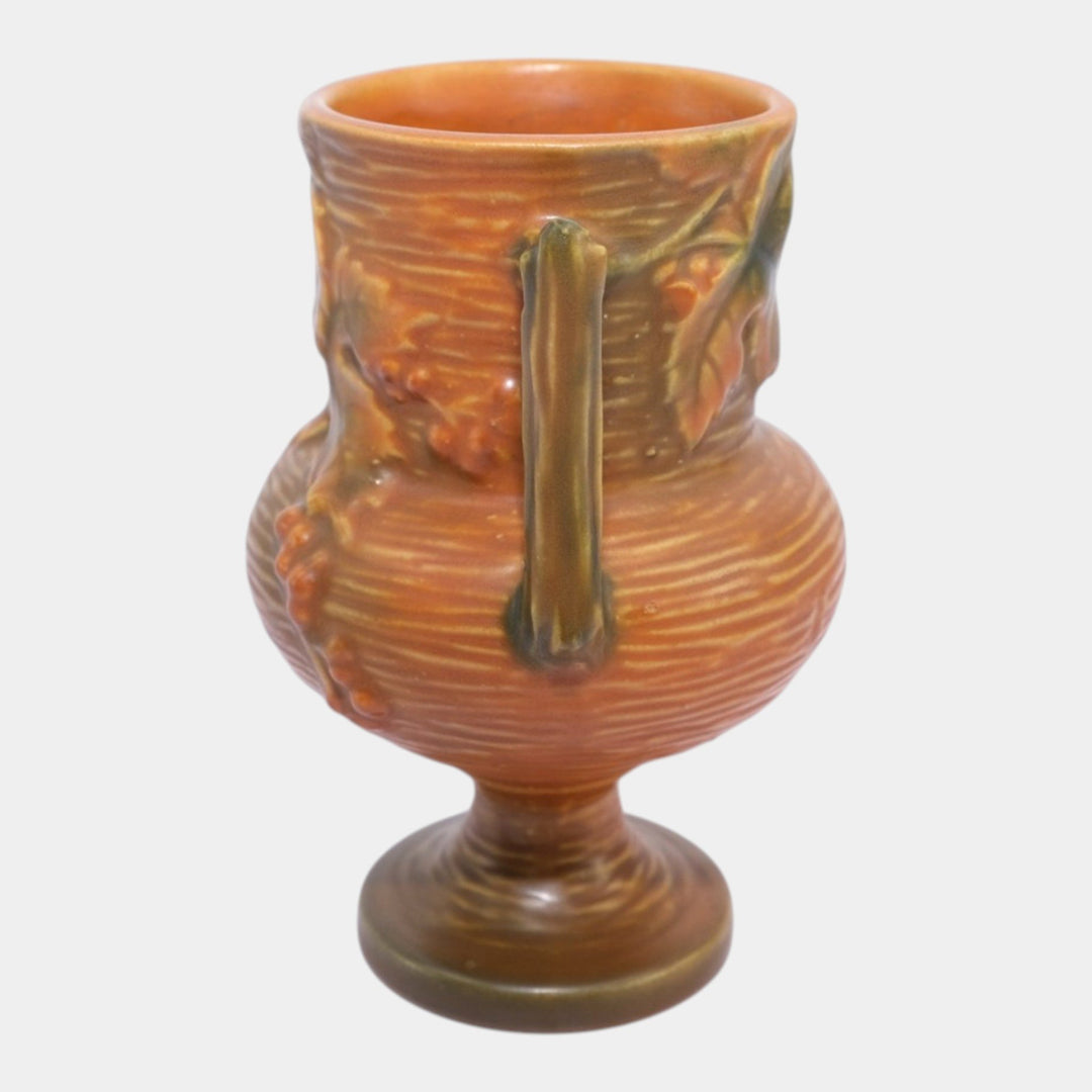 Roseville Bushberry Russet 1941 Mid Century Modern Pottery Ceramic Vase 156-6 - Just Art Pottery