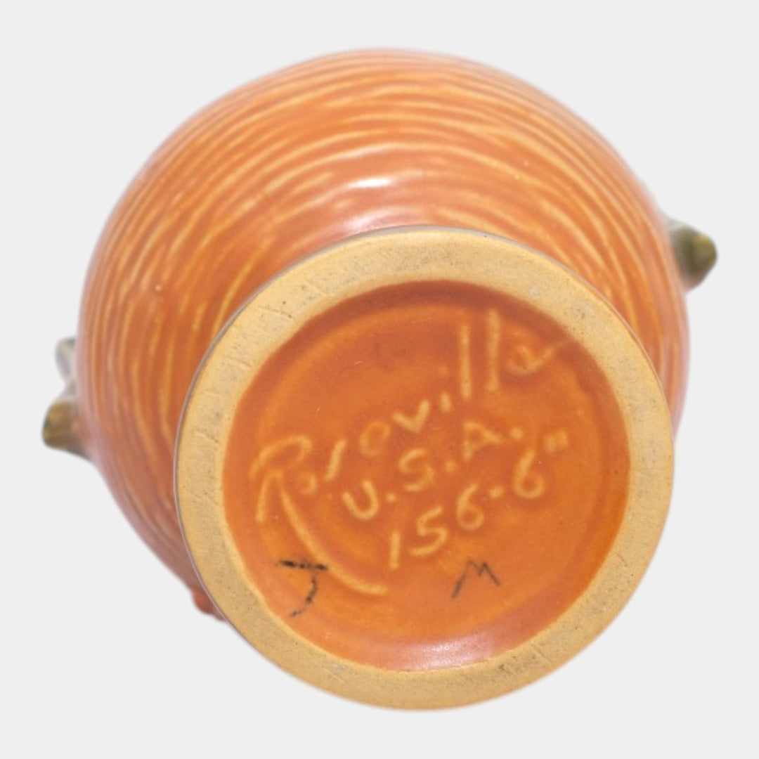 Roseville Bushberry Russet 1941 Mid Century Modern Pottery Ceramic Vase 156-6 - Just Art Pottery