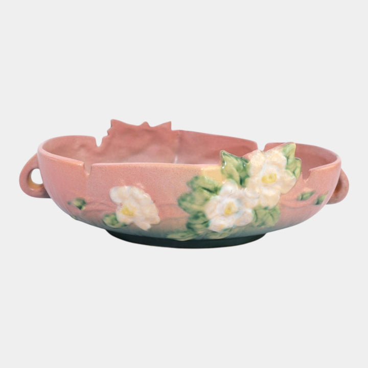 Roseville White Rose Pink 1940 Mid Century Modern Ceramic Bowl 391-10 - Just Art Pottery