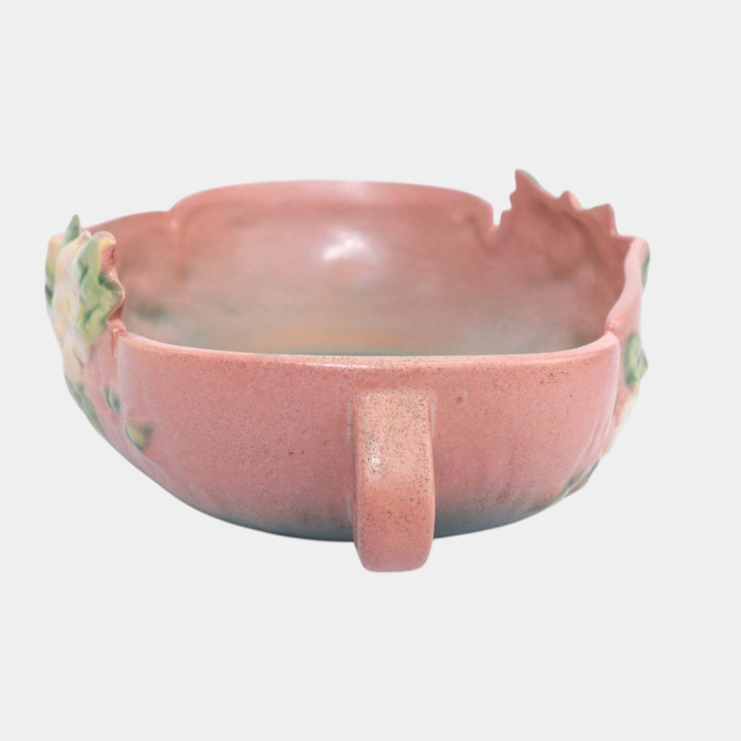 Roseville White Rose Pink 1940 Mid Century Modern Ceramic Bowl 391-10 - Just Art Pottery