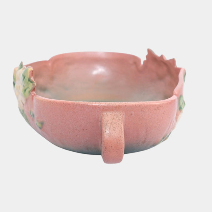 Roseville White Rose Pink 1940 Mid Century Modern Ceramic Bowl 391-10 - Just Art Pottery