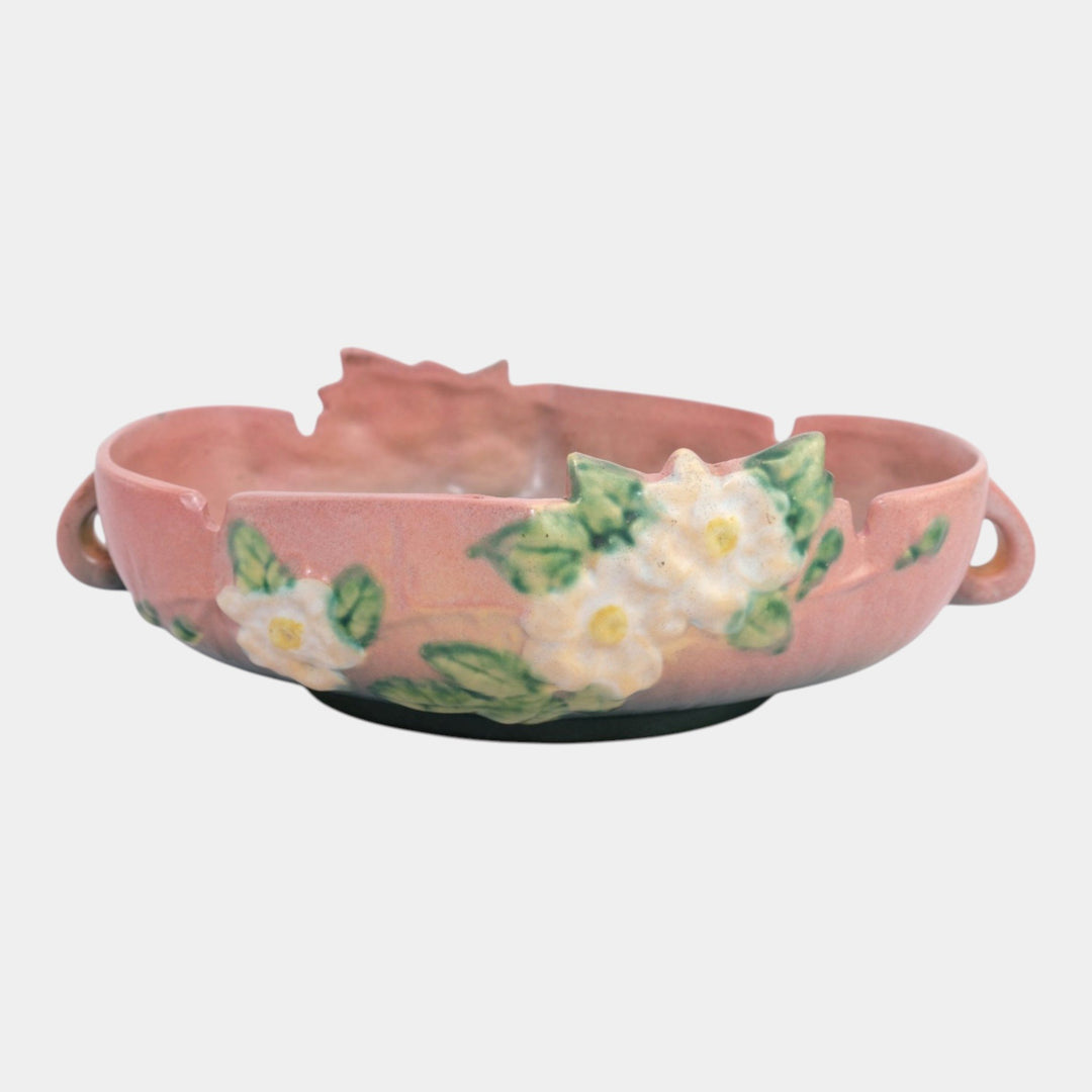Roseville White Rose Pink 1940 Mid Century Modern Ceramic Bowl 391-10 - Just Art Pottery
