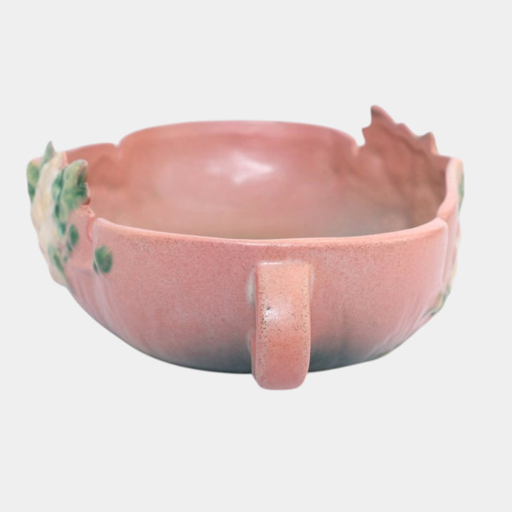 Roseville White Rose Pink 1940 Mid Century Modern Ceramic Bowl 391-10 - Just Art Pottery
