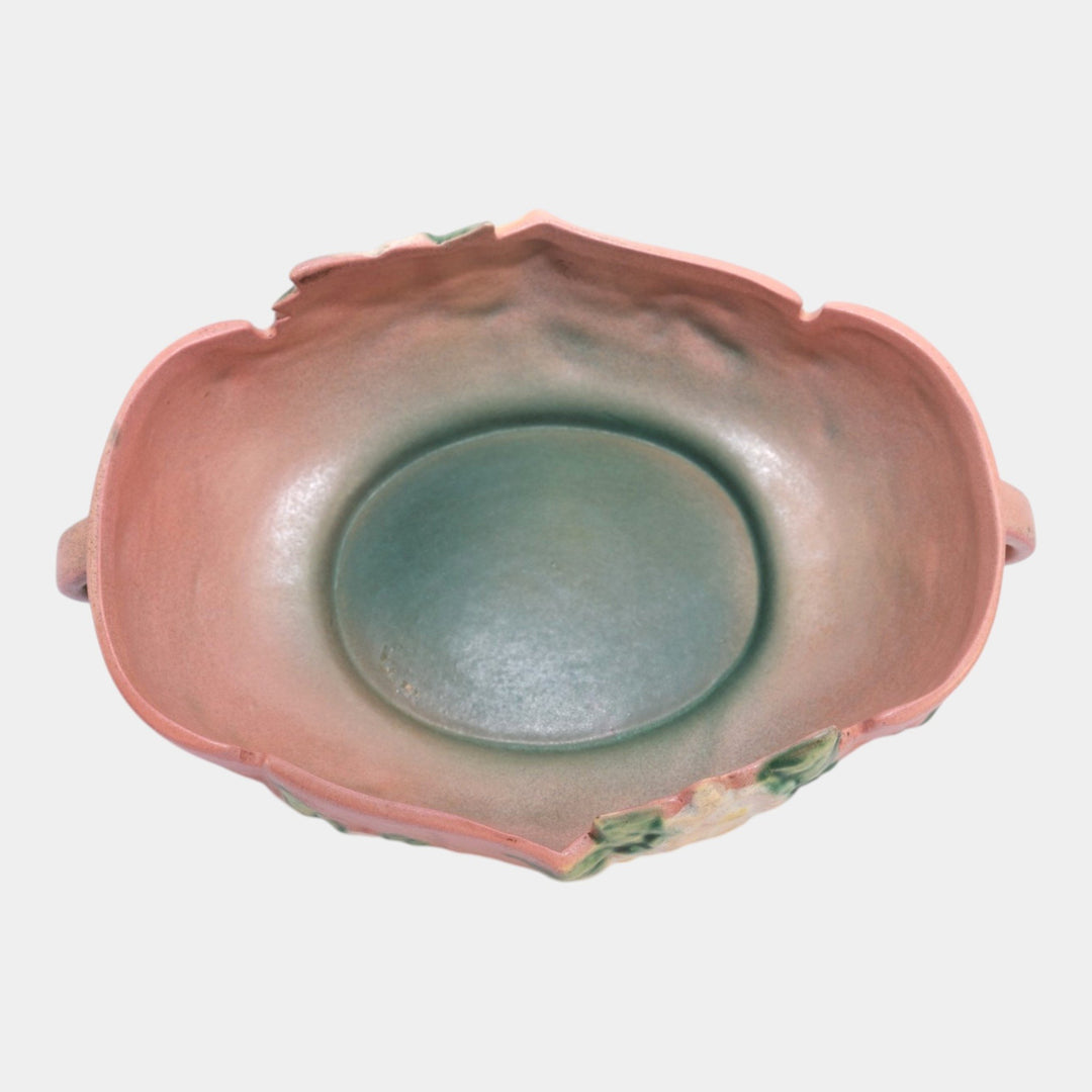 Roseville White Rose Pink 1940 Mid Century Modern Ceramic Bowl 391-10 - Just Art Pottery
