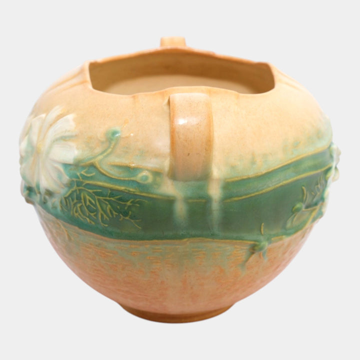 Roseville Cosmos Tan 1939 Vintage Art Pottery Ceramic Handled Bowl Vase 376-6 - Just Art Pottery
