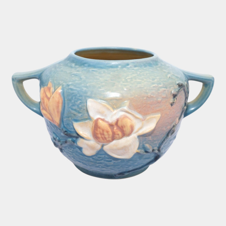 Roseville Magnolia Blue 1943 Mid Century Modern Ceramic Vase 446-6 - Just Art Pottery