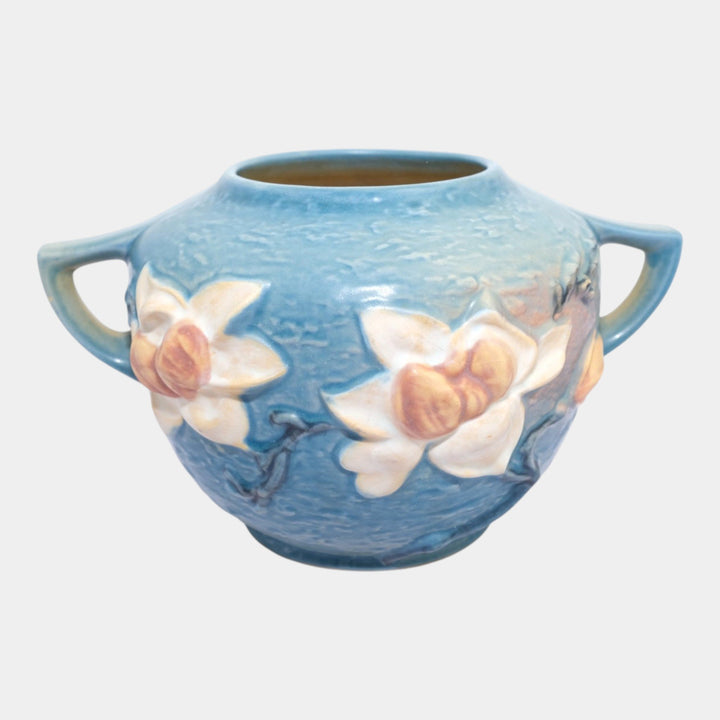 Roseville Magnolia Blue 1943 Mid Century Modern Ceramic Vase 446-6 - Just Art Pottery