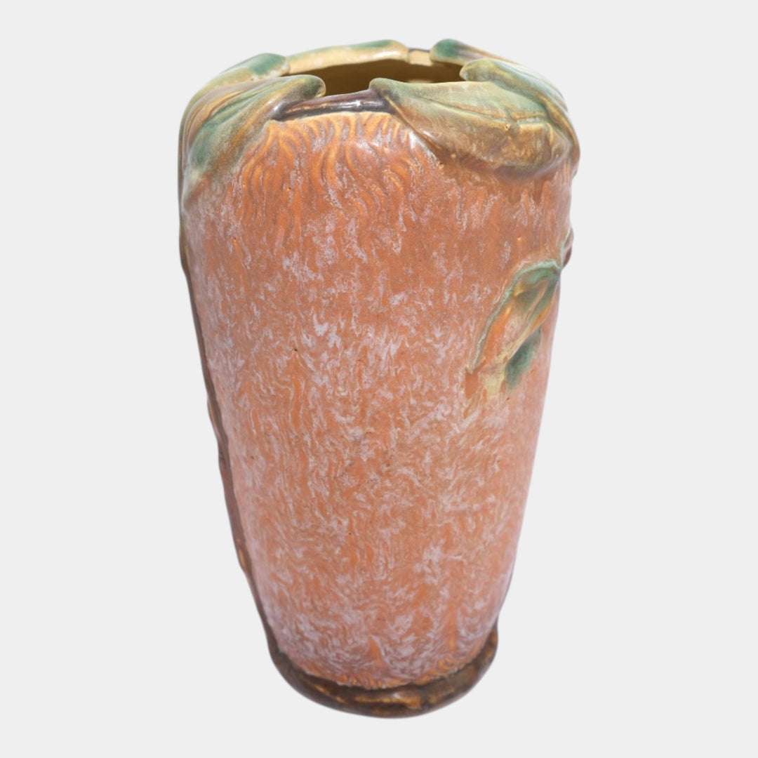 Weller Malverne 1920s Vintage Art Pottery Brown Green Leaves And Bud Vase - Just Art Pottery