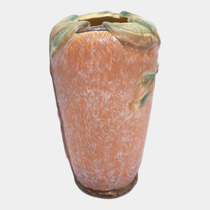 Weller Malverne 1920s Vintage Art Pottery Brown Green Leaves And Bud Vase - Just Art Pottery