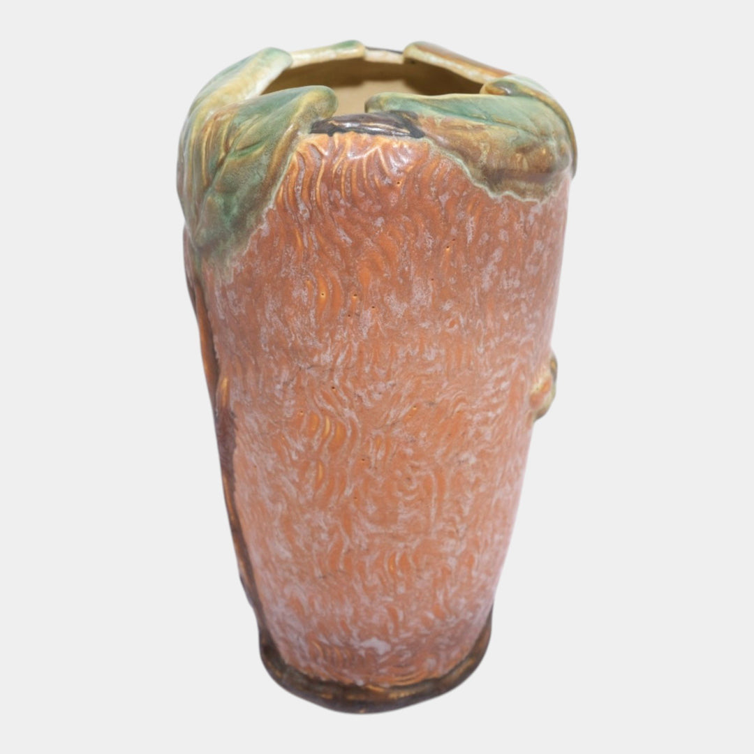 Weller Malverne 1920s Vintage Art Pottery Brown Green Leaves And Bud Vase - Just Art Pottery