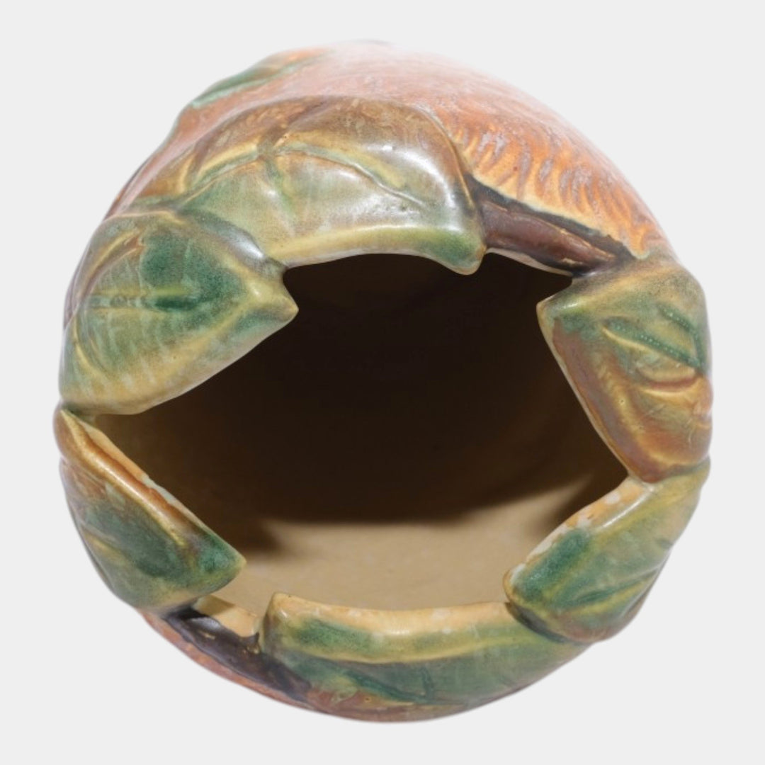 Weller Malverne 1920s Vintage Art Pottery Brown Green Leaves And Bud Vase - Just Art Pottery