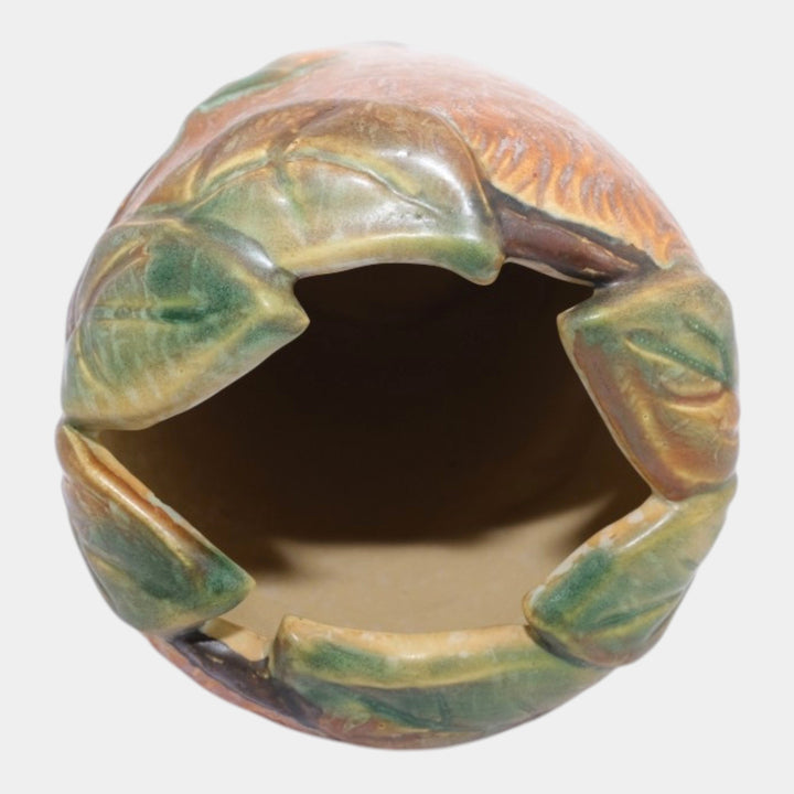 Weller Malverne 1920s Vintage Art Pottery Brown Green Leaves And Bud Vase - Just Art Pottery