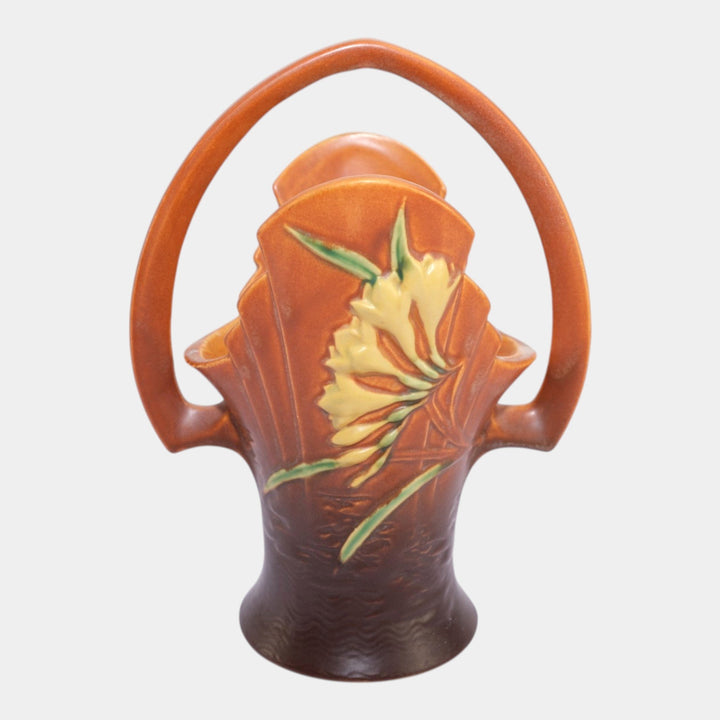 Roseville Freesia Brown 1945 Vintage Art Pottery Ceramic Basket 392-10 - Just Art Pottery