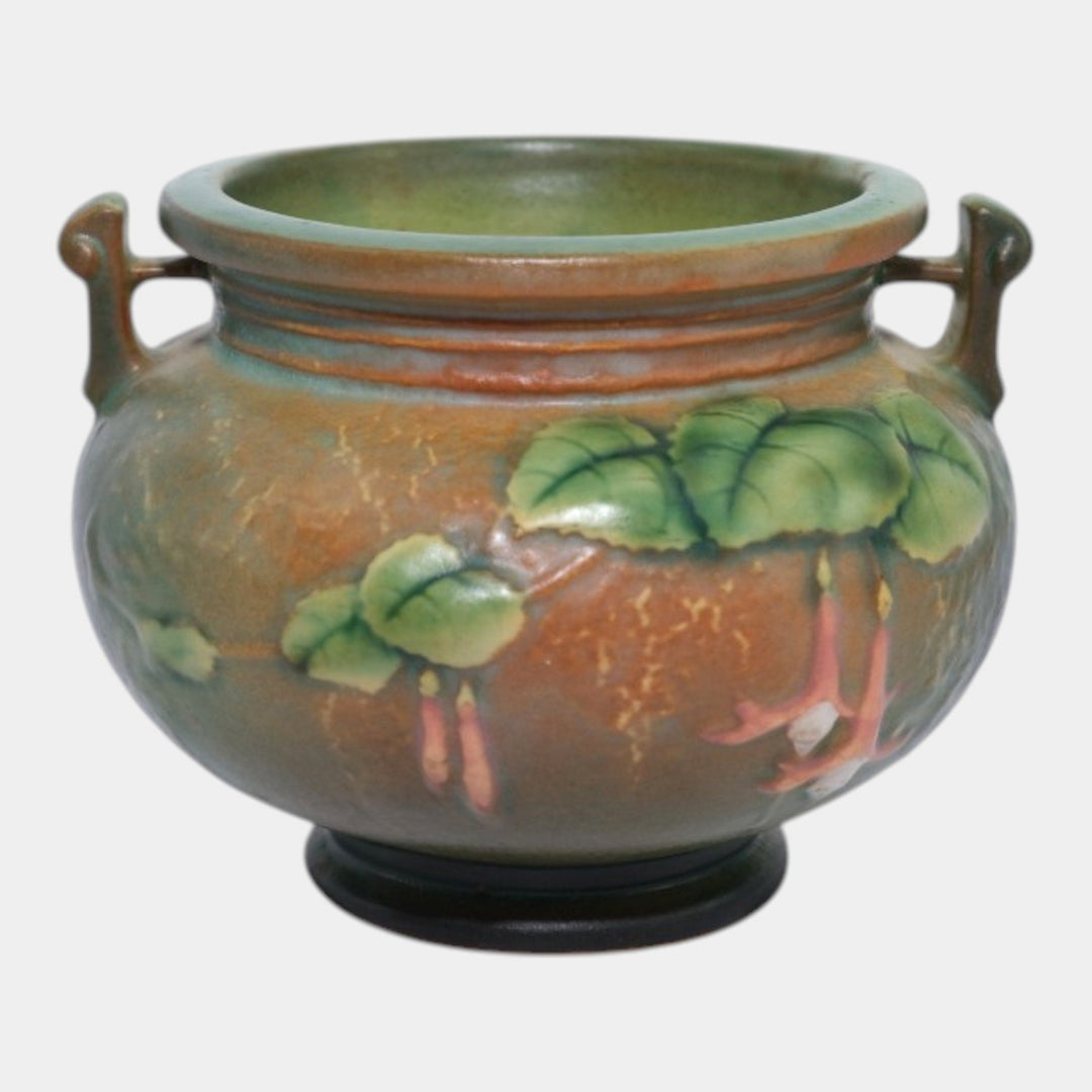 Roseville Fuchsia Green 1938 Vintage Art Pottery Jardiniere Planter 645-3 - Just Art Pottery