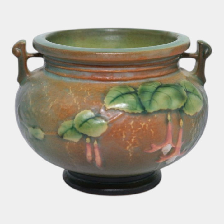 Roseville Fuchsia Green 1938 Vintage Art Pottery Jardiniere Planter 645-3 - Just Art Pottery