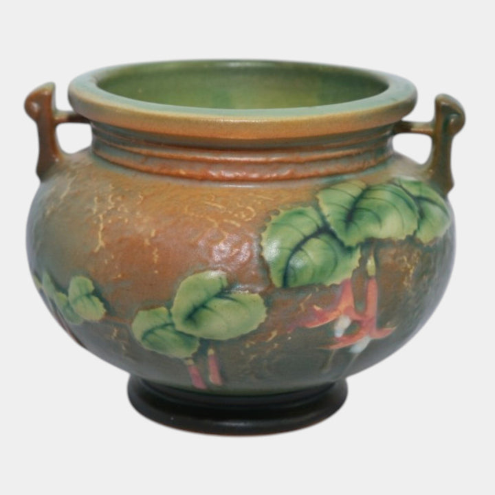 Roseville Fuchsia Green 1938 Vintage Art Pottery Jardiniere Planter 645-3 - Just Art Pottery