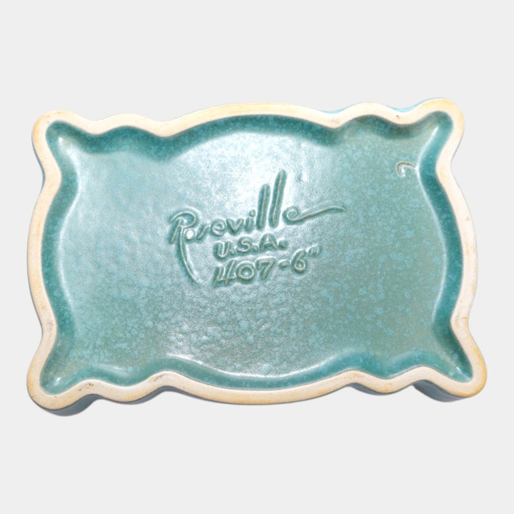 Roseville Rozane Patterns Blue 1941 Vintage Art Pottery Ceramic Tray 407-6 - Just Art Pottery