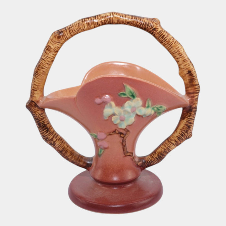 Roseville Apple Blossom Pink 1949 Vintage Art Pottery Ceramic Basket 309-8 - Just Art Pottery