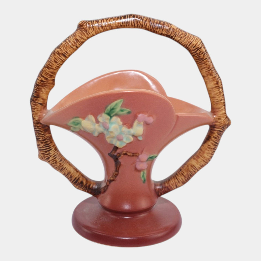 Roseville Apple Blossom Pink 1949 Vintage Art Pottery Ceramic Basket 309-8 - Just Art Pottery