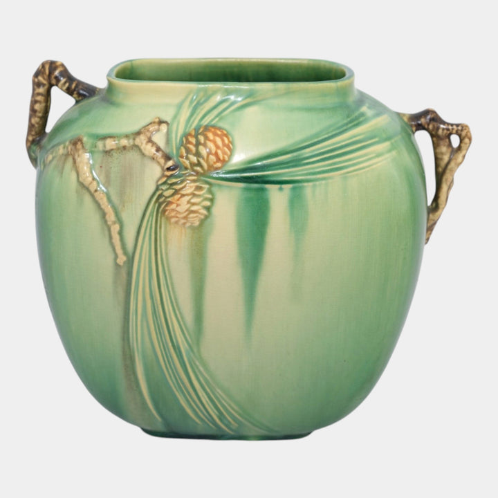 Roseville Pine Cone Green 1936 Vintage Art Pottery Ceramic Pillow Vase 114-8 - Just Art Pottery