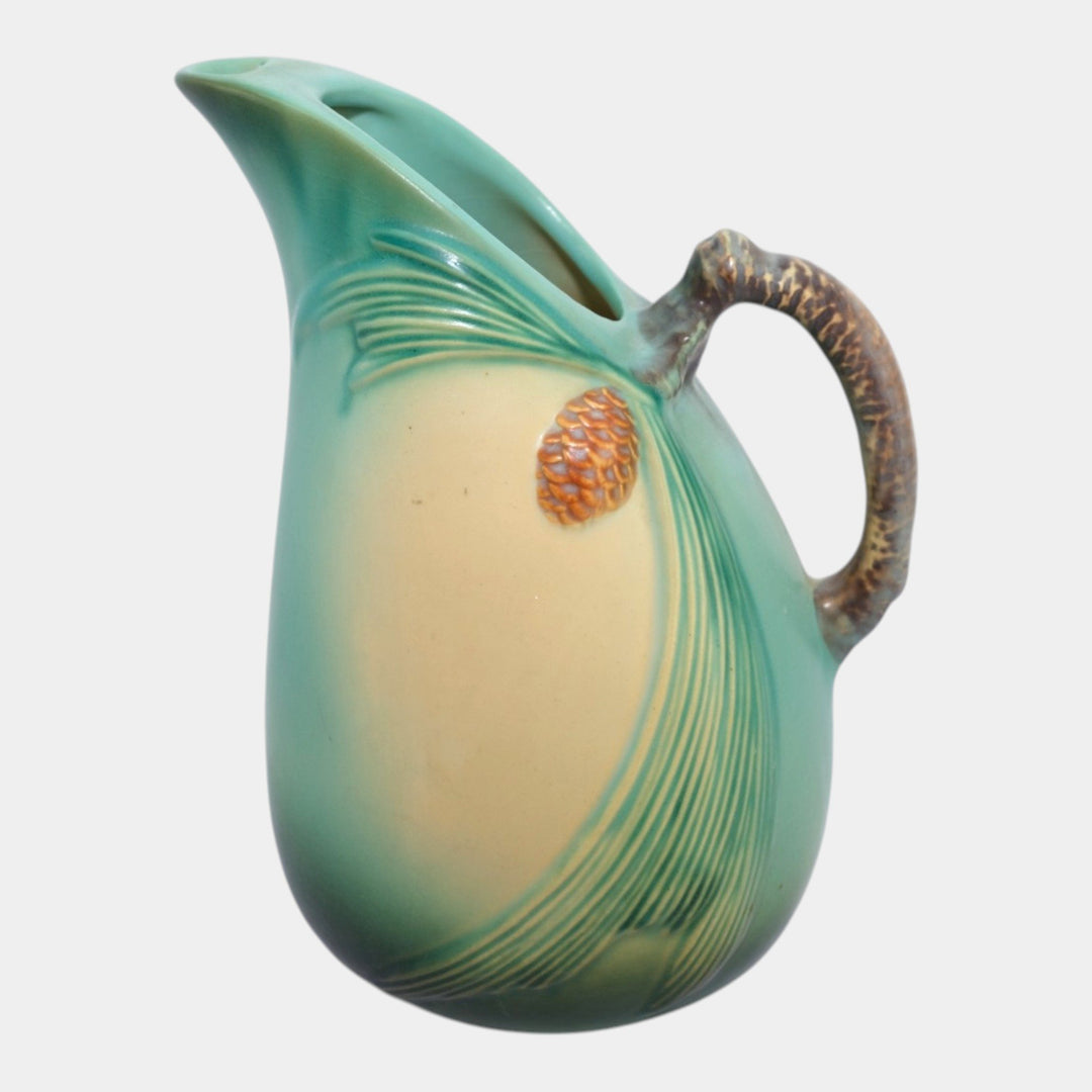 Roseville Pine Cone Green 1953 Mid Century Modern Pottery Ceramic Pitcher 415-9 - Just Art Pottery