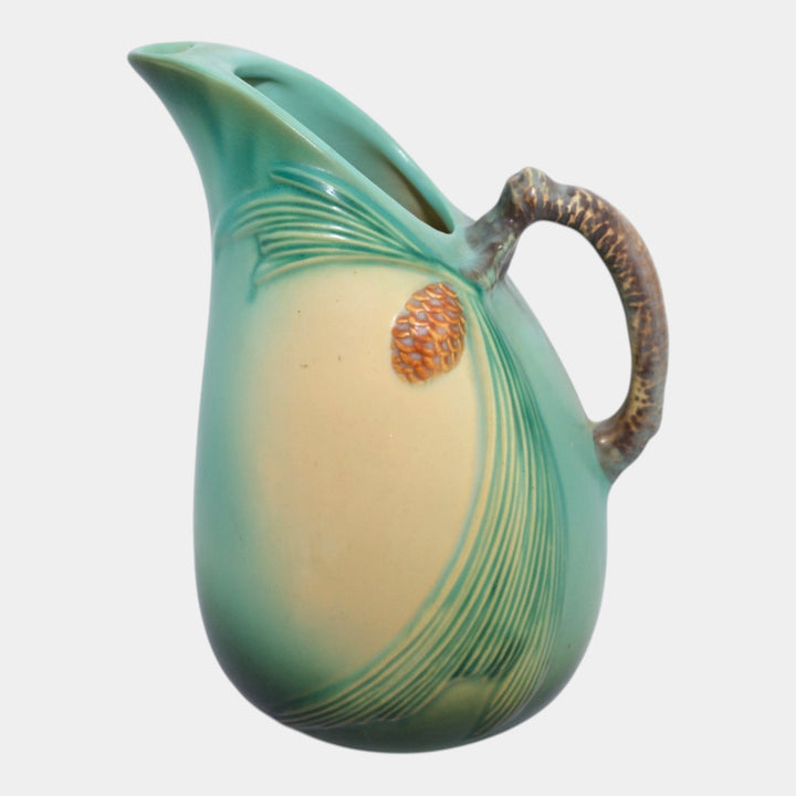 Roseville Pine Cone Green 1953 Mid Century Modern Pottery Ceramic Pitcher 415-9 - Just Art Pottery