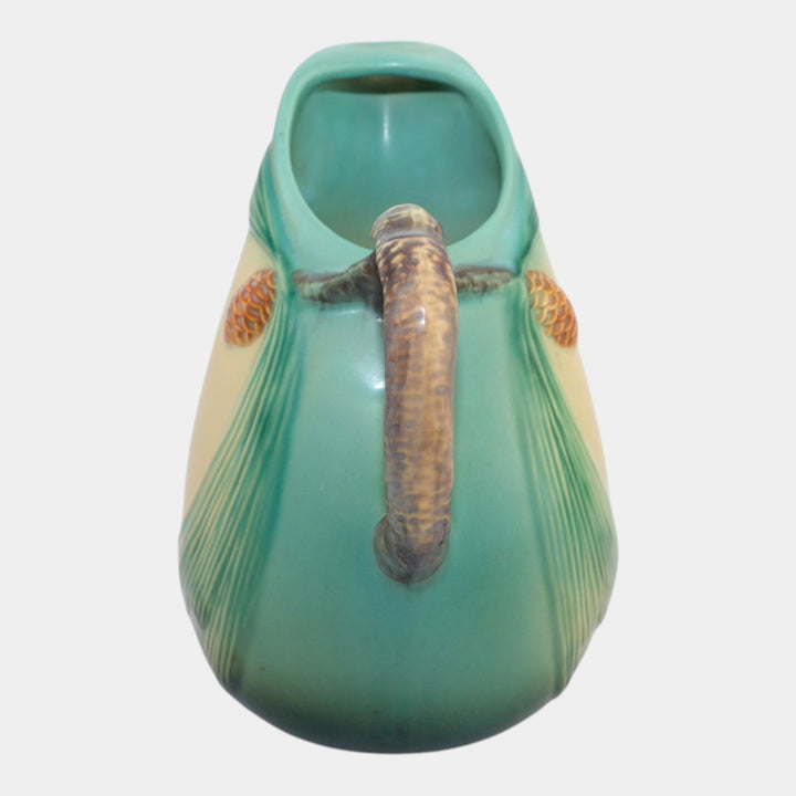Roseville Pine Cone Green 1953 Mid Century Modern Pottery Ceramic Pitcher 415-9 - Just Art Pottery