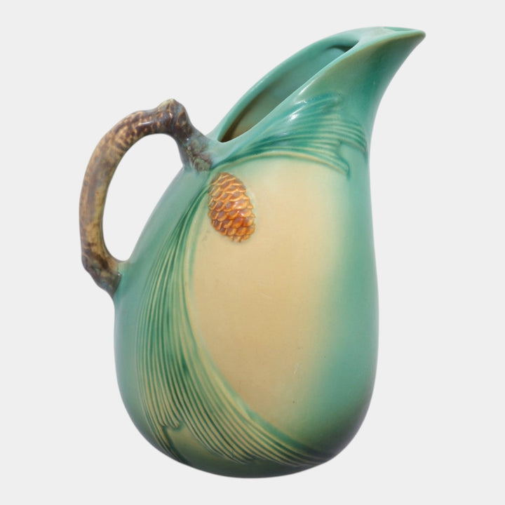Roseville Pine Cone Green 1953 Mid Century Modern Pottery Ceramic Pitcher 415-9 - Just Art Pottery