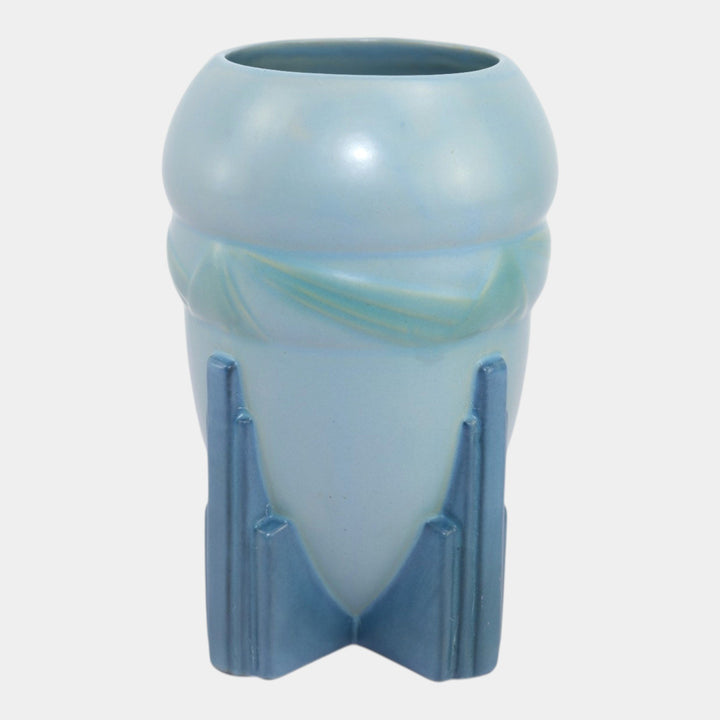 Roseville Futura Blue 1928 Vintage Art Deco Pottery Ceramic Spaceship Vase 405-7